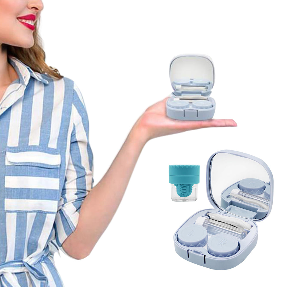Travel Contact Lens Case with Mirror Manual Contact Lens Cleaning Machine Blue