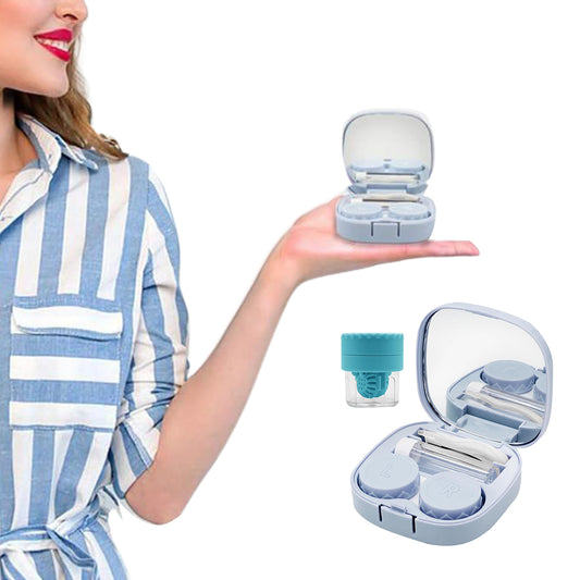 Travel Contact Lens Case with Mirror Manual Contact Lens Cleaning Machine Blue