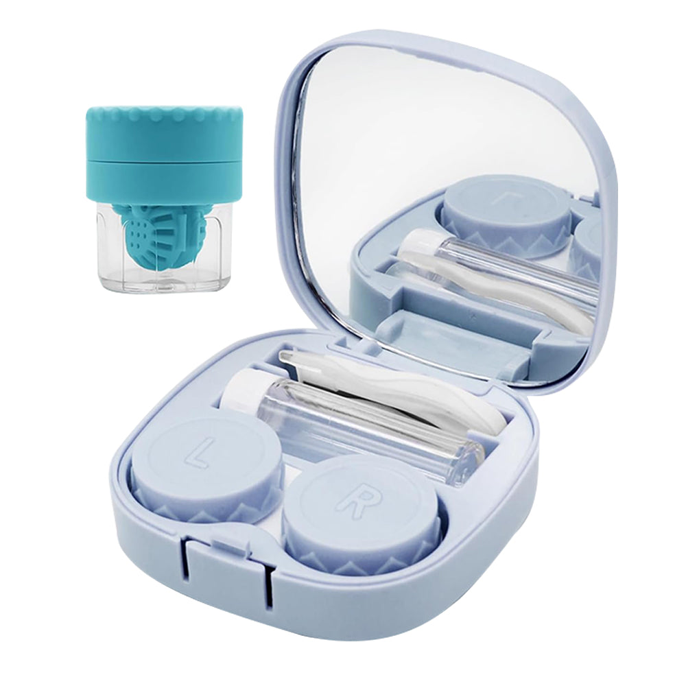 Travel Contact Lens Case with Mirror Manual Contact Lens Cleaning Machine Blue