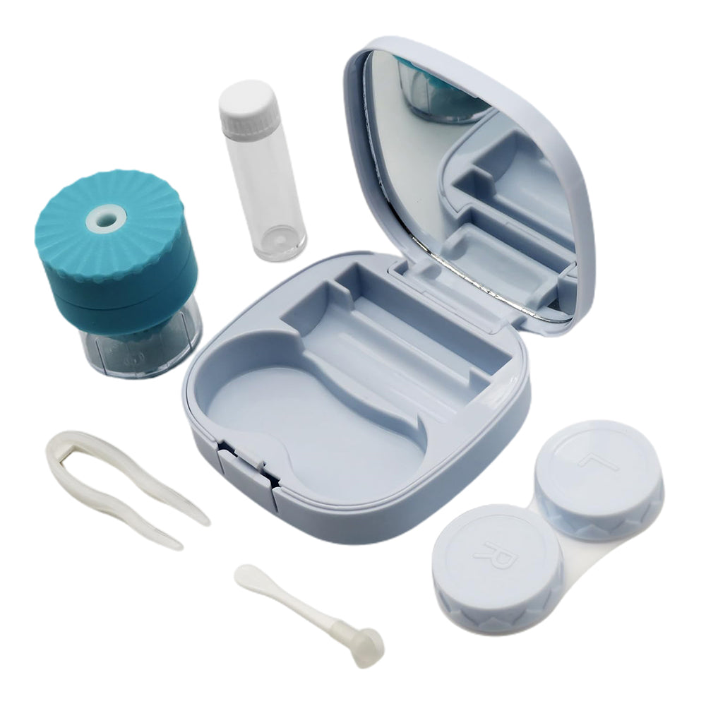 Travel Contact Lens Case with Mirror Manual Contact Lens Cleaning Machine Blue