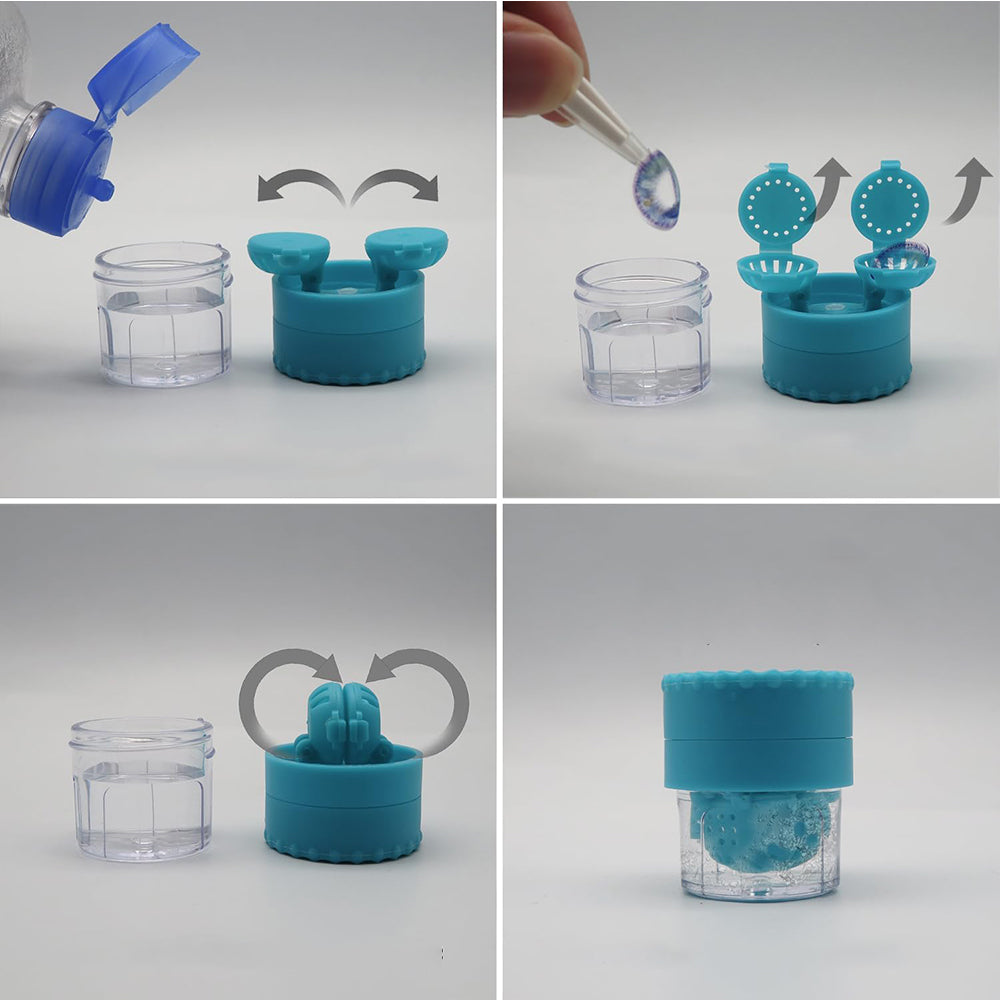 Travel Contact Lens Case with Mirror Manual Contact Lens Cleaning Machine Blue