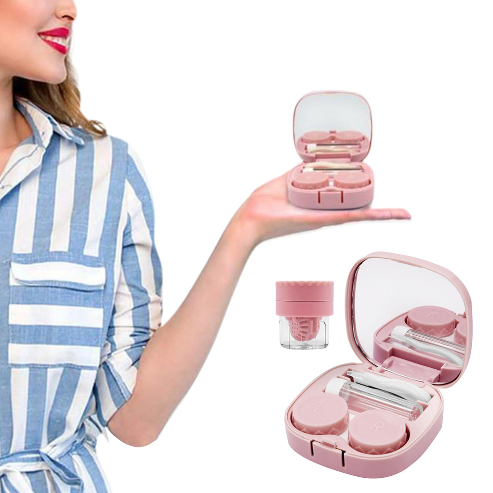 Travel Contact Lens Case with Mirror Manual Contact Lens Cleaning Machine Pink