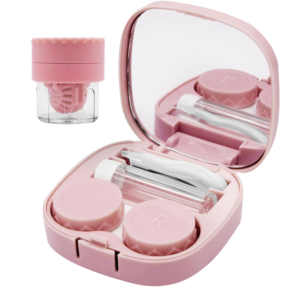 Travel Contact Lens Case with Mirror Manual Contact Lens Cleaning Machine Pink