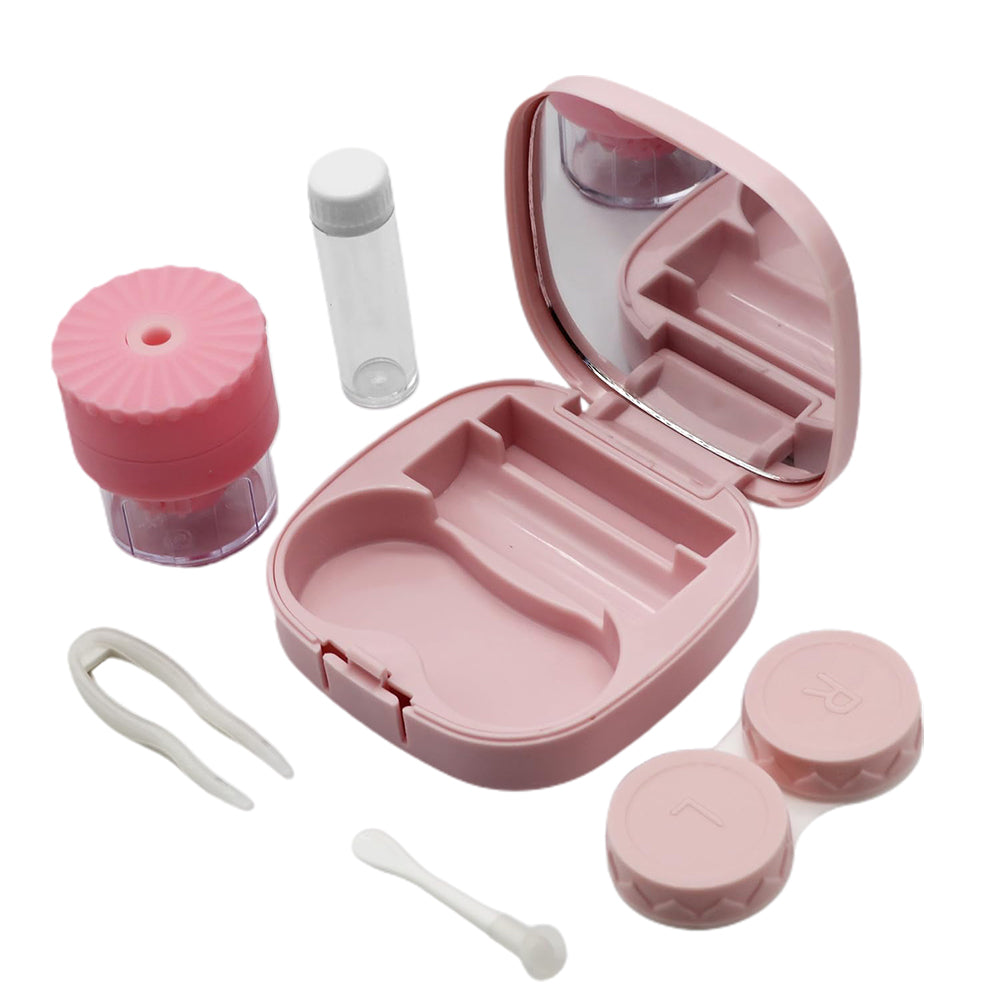 Travel Contact Lens Case with Mirror Manual Contact Lens Cleaning Machine Pink