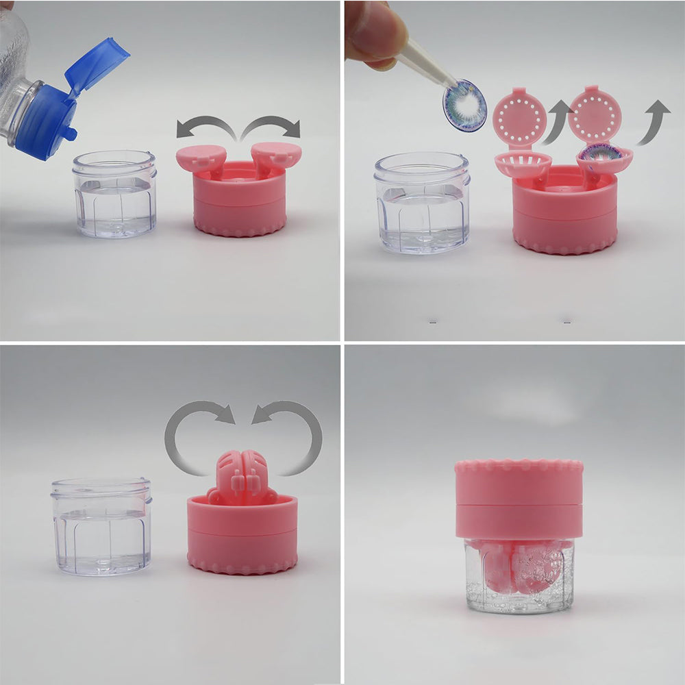 Travel Contact Lens Case with Mirror Manual Contact Lens Cleaning Machine Pink