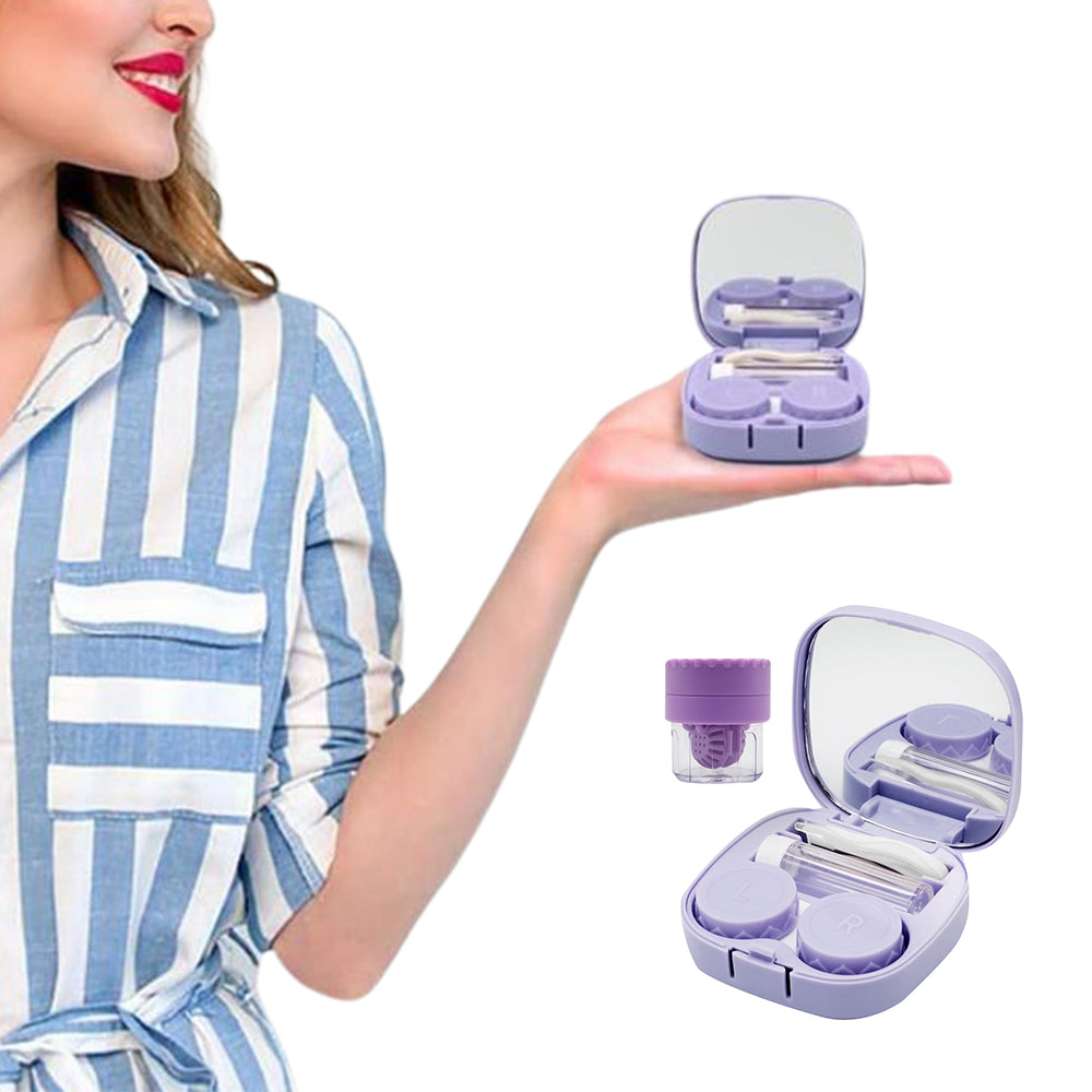 Travel Contact Lens Case with Mirror Manual Contact Lens Cleaning Machine Purple