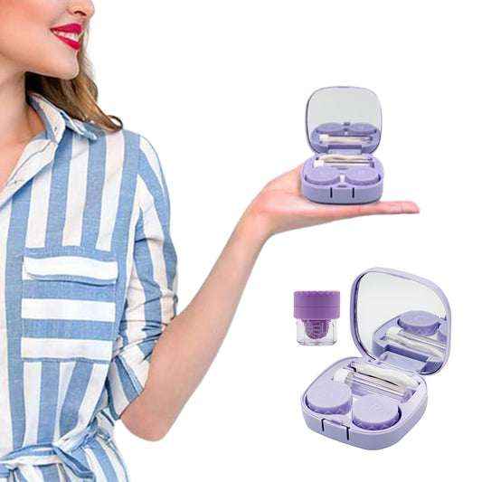 Travel Contact Lens Case with Mirror Manual Contact Lens Cleaning Machine Purple