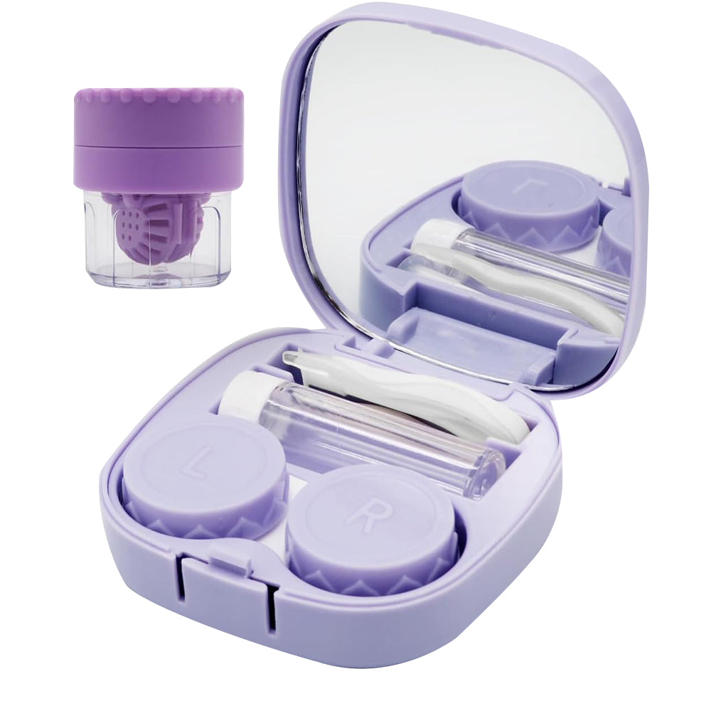 Travel Contact Lens Case with Mirror Manual Contact Lens Cleaning Machine Purple