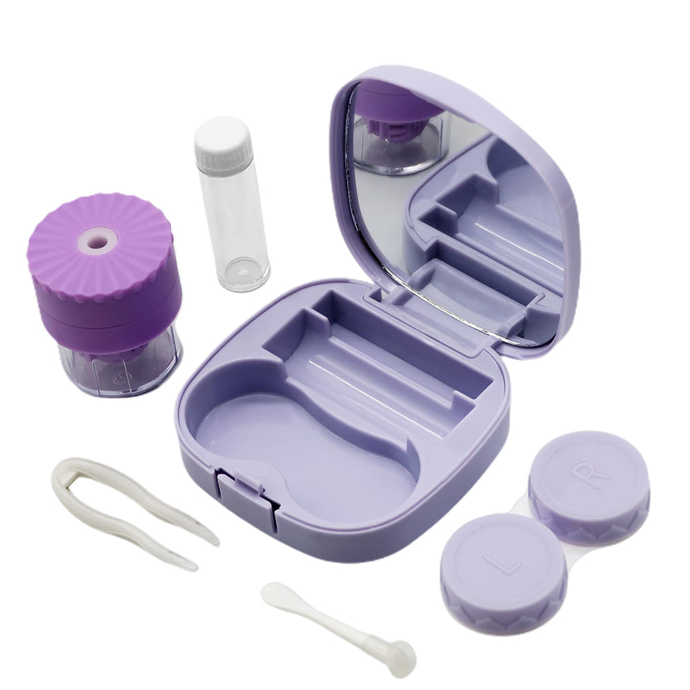 Travel Contact Lens Case with Mirror Manual Contact Lens Cleaning Machine Purple