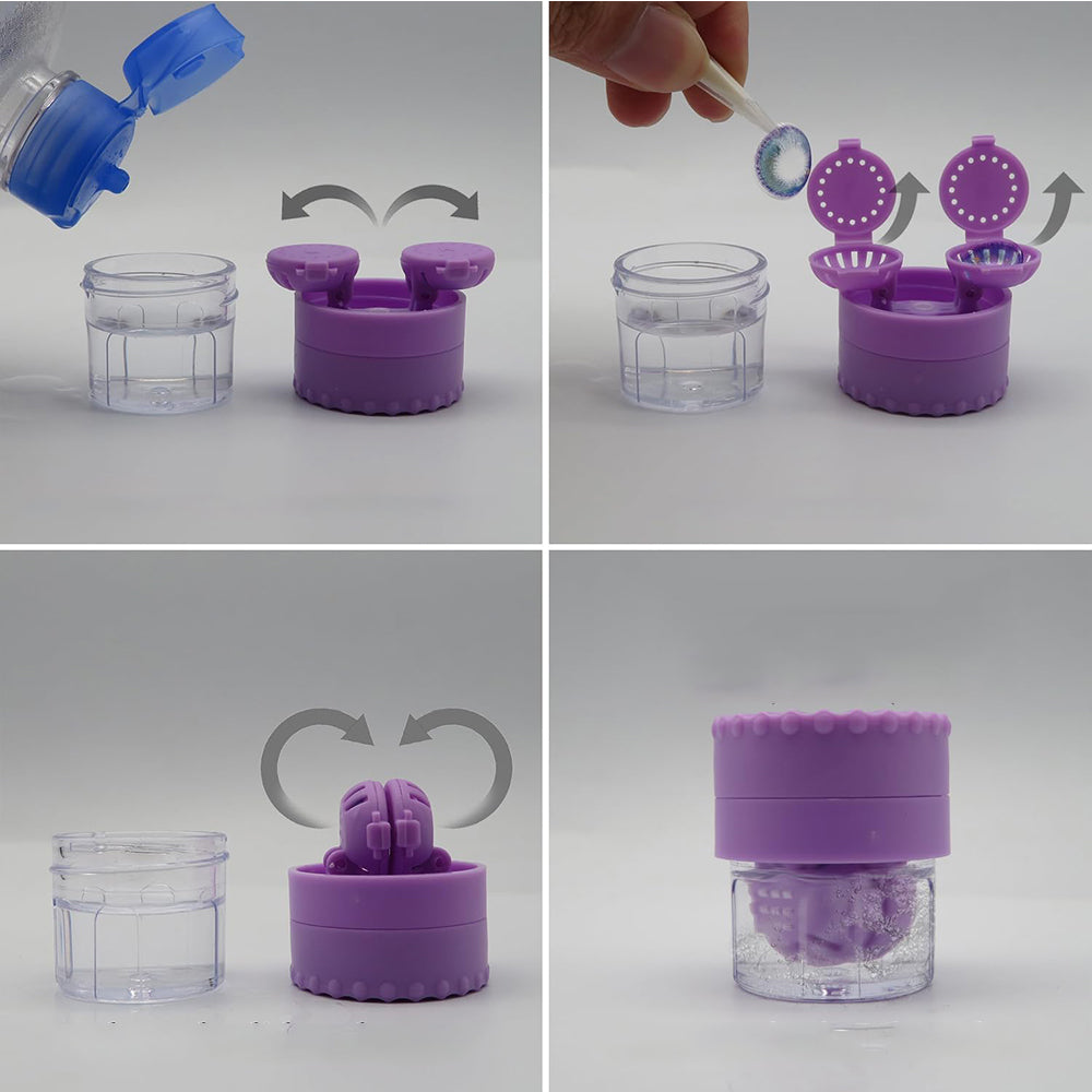 Travel Contact Lens Case with Mirror Manual Contact Lens Cleaning Machine Purple