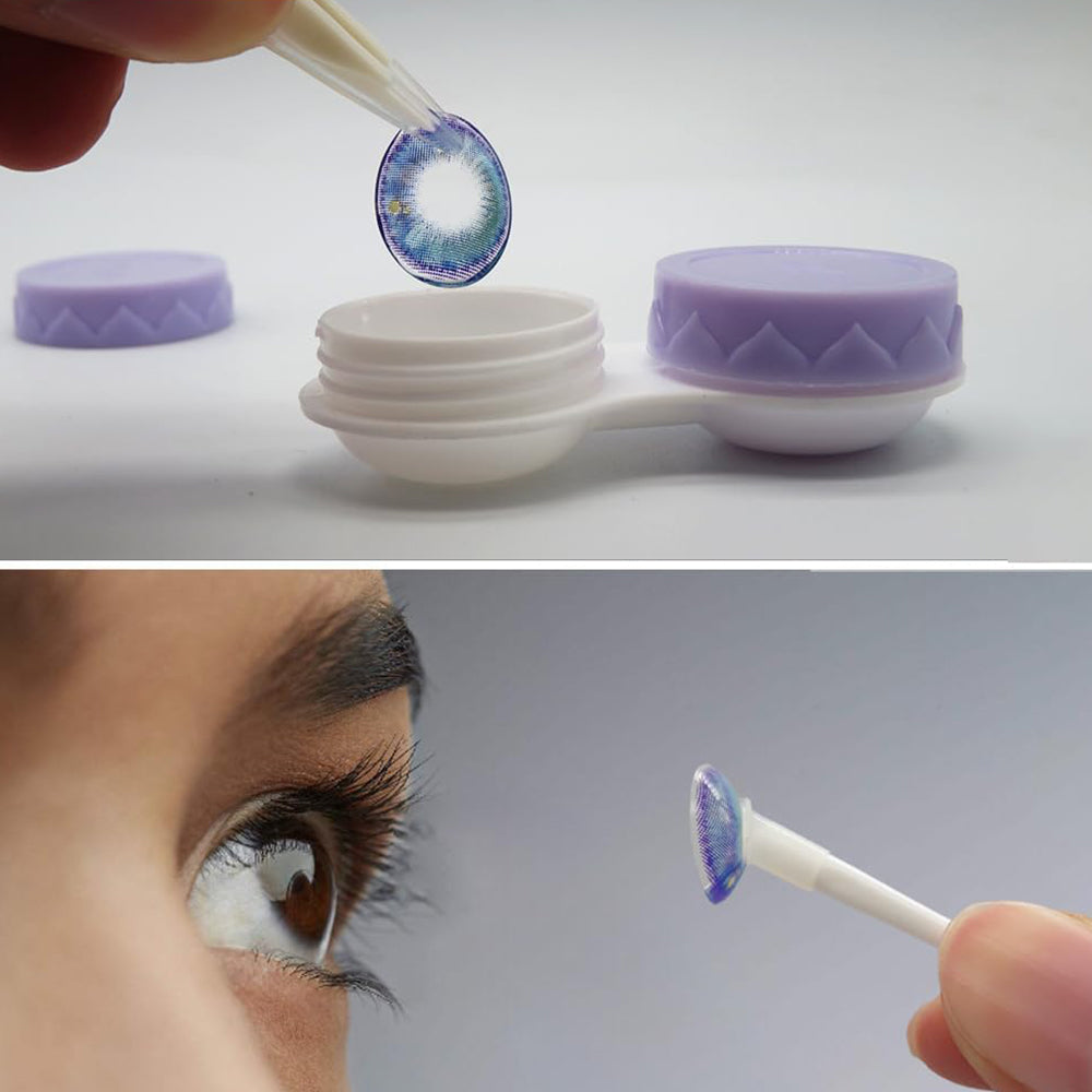 Travel Contact Lens Case with Mirror Manual Contact Lens Cleaning Machine Purple