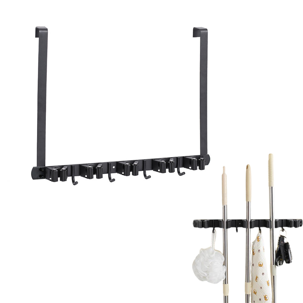 Wall Mounted Mop Holder Broom Hanger Over The Door Storage Rack with Hook