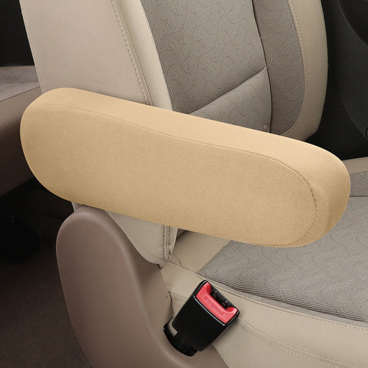 2Pcs Car Armrest Cover Elastic Fabric Car Front Seat Armrest Cover Beige