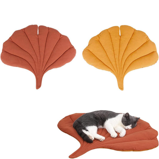 Double-Sided Ginkgo Biloba Shape Dog Cat Bed Mattress Cushion Soft Pad Washable
