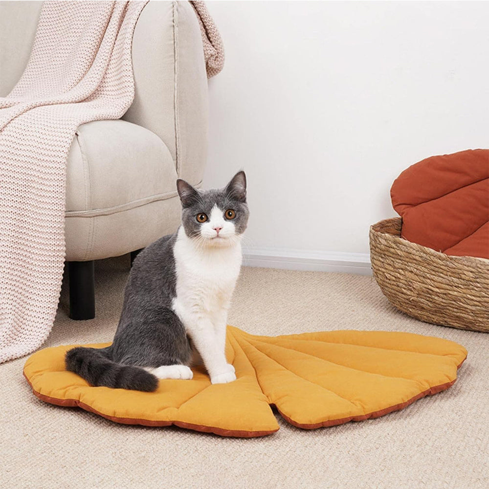 Double-Sided Ginkgo Biloba Shape Dog Cat Bed Mattress Cushion Soft Pad Washable