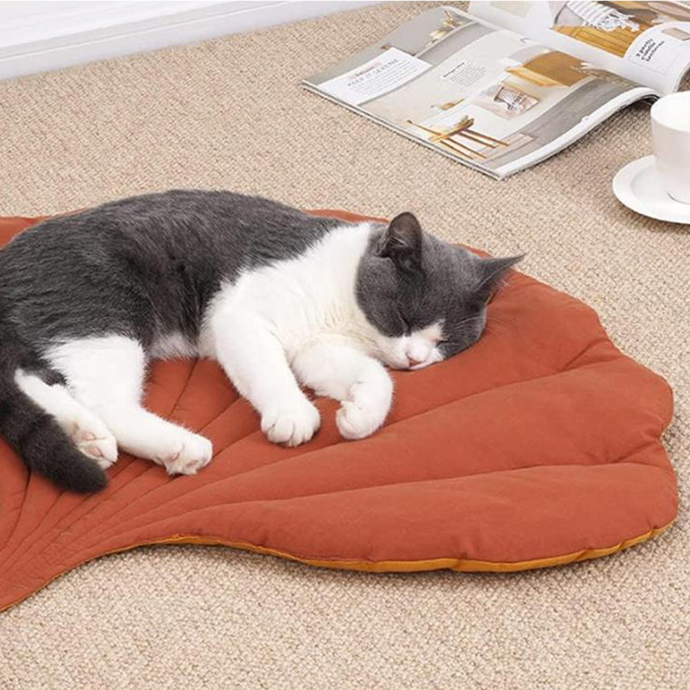 Double-Sided Ginkgo Biloba Shape Dog Cat Bed Mattress Cushion Soft Pad Washable