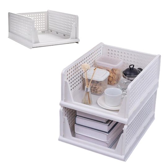 Stackable Plastic Storage Basket Foldable Closet Organizer Storage Drawer Shelf
