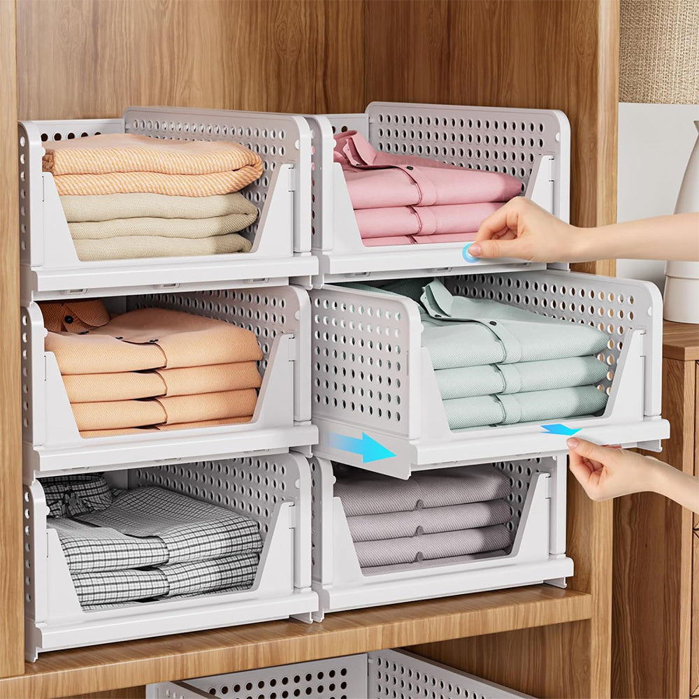 Stackable Plastic Storage Basket Foldable Closet Organizer Storage Drawer Shelf