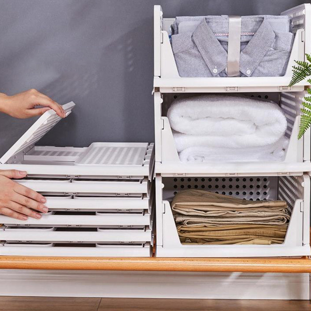 Stackable Plastic Storage Basket Foldable Closet Organizer Storage Drawer Shelf