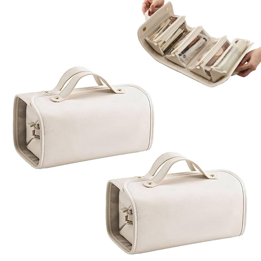 2Pcs Large Capacity Travel Cosmetic Bag Makeup Organizer with Divider Pouch