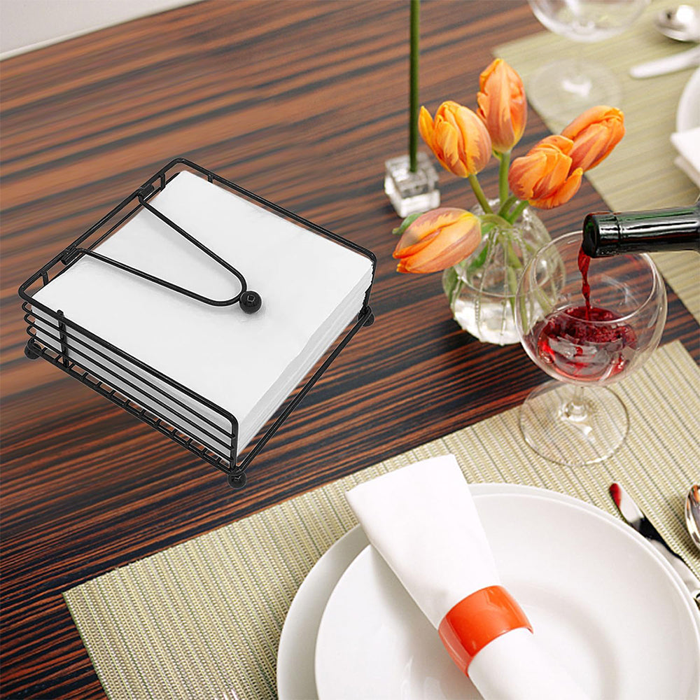 Metal Square Paper Napkin Holder Flat Napkin Dispenser with Weighted Arm