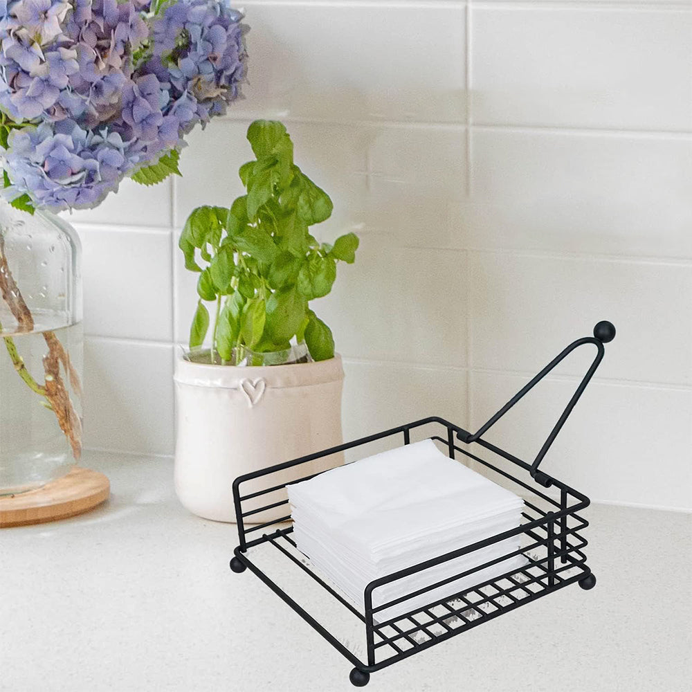 Metal Square Paper Napkin Holder Flat Napkin Dispenser with Weighted Arm