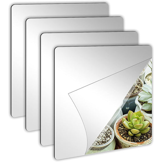 4Pcs DIY Glass Mirror Tiles Wall Sticker Square Self-Adhesive Stick On Mirror