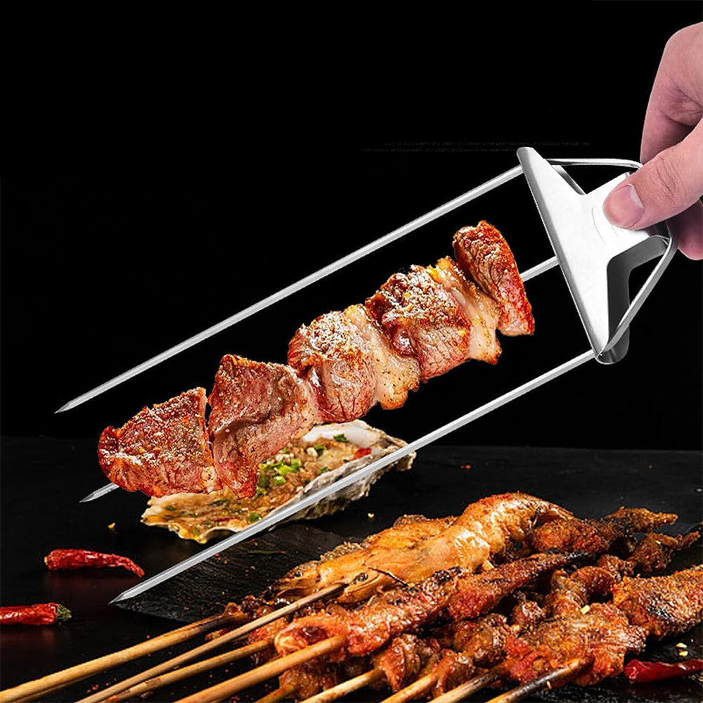 4Pcs 3-Prong Grill Skewer Stainless Steel Grilling Sticks BBQ Kebab Accessory