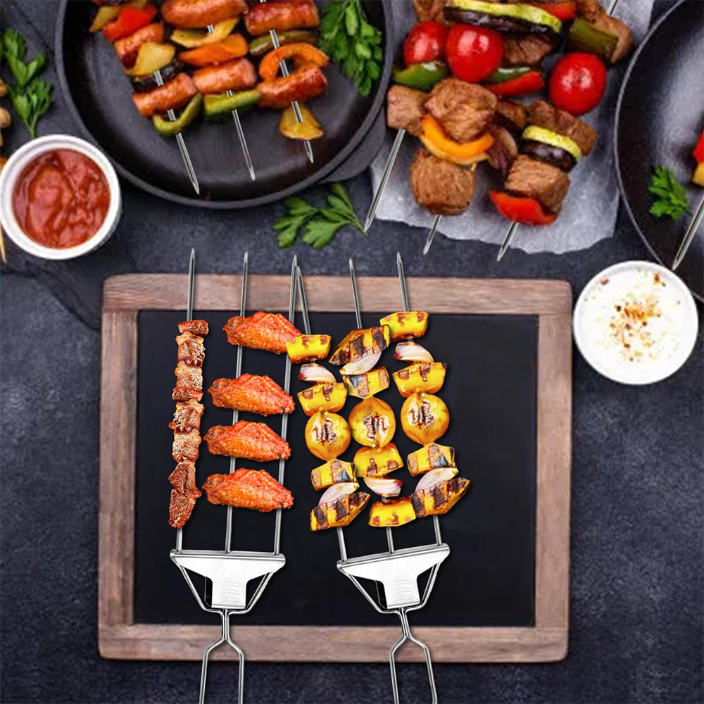 2Pcs 3-Prong Grill Skewer Stainless Steel Grilling Sticks BBQ Kebab Accessory