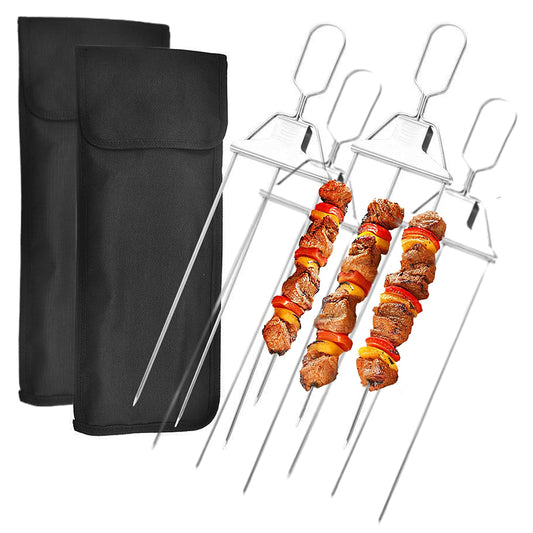 4Pcs 3-Prong Grill Skewer Stainless Steel Grilling Sticks BBQ Kebab Accessory