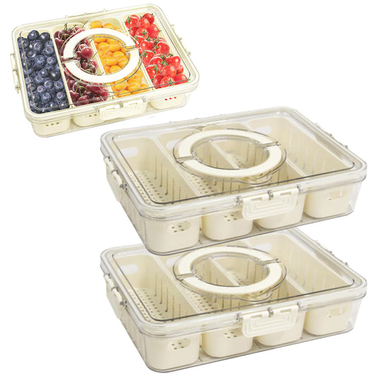 2Pcs Divided Serving Tray with Lid and Handle 4 Compartments Snack Box Container