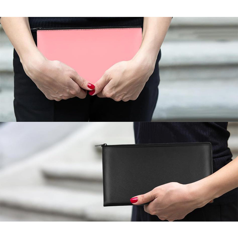2Pcs PU Bank Deposit Money Bags with Zipper Security Cash Pouch Black Pink
