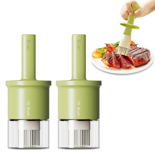 2Pcs Glass Oil Dispenser Bottle with Heat Resistant Silicone Basting Brush Green