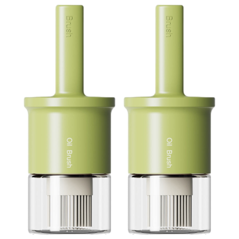 2Pcs Glass Oil Dispenser Bottle with Heat Resistant Silicone Basting Brush Green