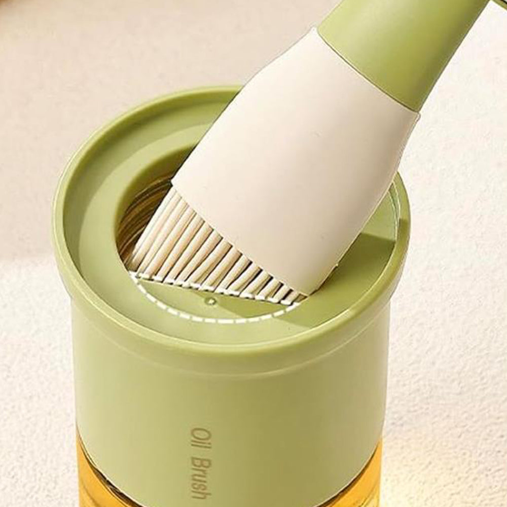 2Pcs Glass Oil Dispenser Bottle with Heat Resistant Silicone Basting Brush Green