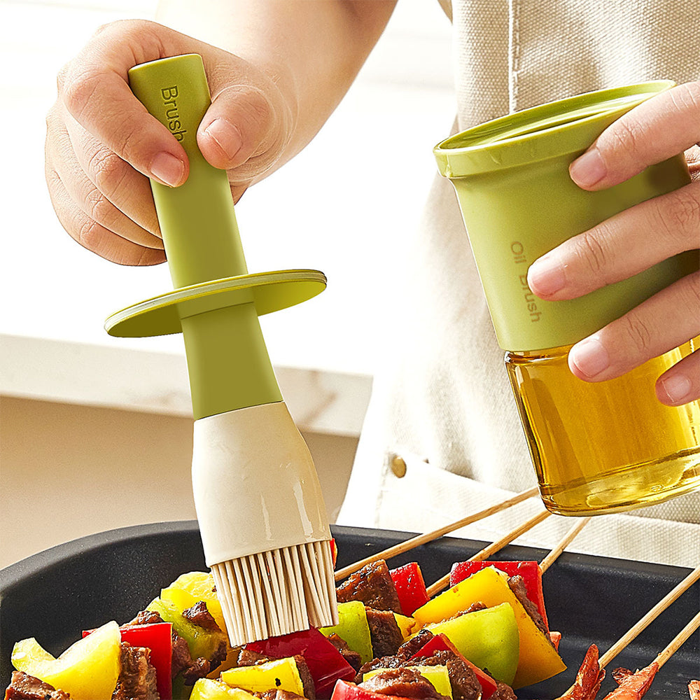 2Pcs Glass Oil Dispenser Bottle with Heat Resistant Silicone Basting Brush