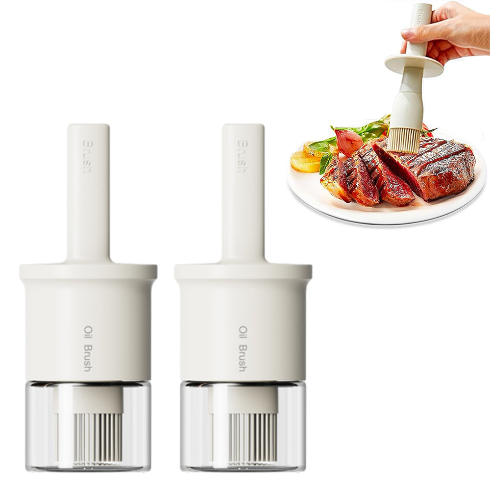 2Pcs Glass Oil Dispenser Bottle with Heat Resistant Silicone Basting Brush White