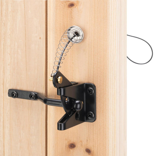 Self-Locking Fence Gate Latch Post Mount with Stainless Steel Spring Cable Pull