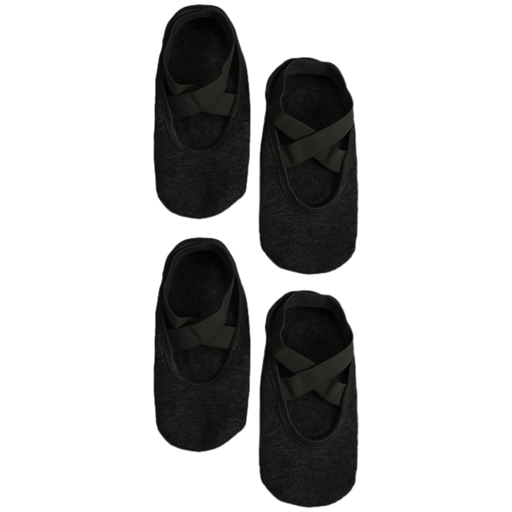 2 Pairs Women Cotton Yoga Socks Non Slip Straps Pilates Ballet Socks Black