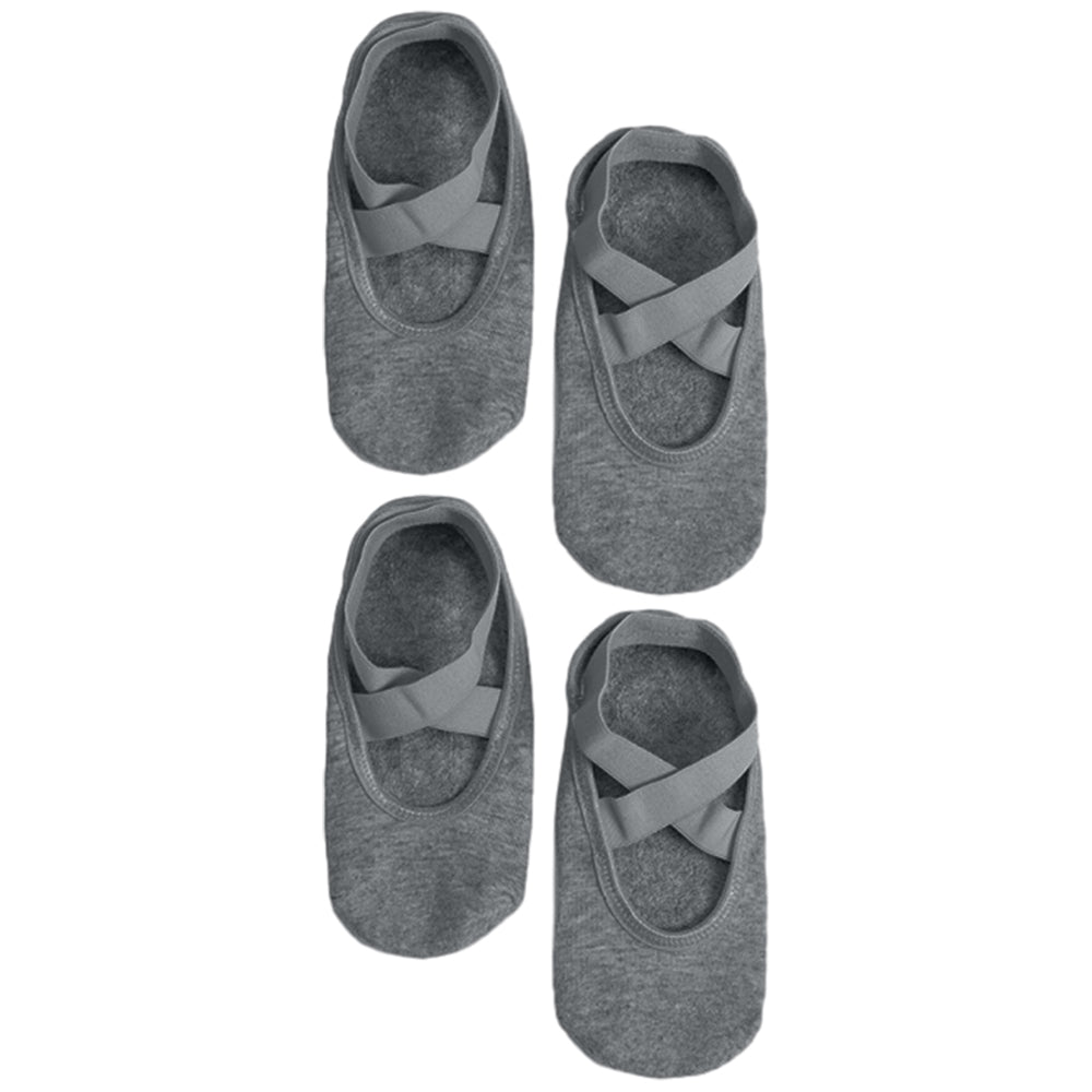 2 Pairs Women Cotton Yoga Socks Non Slip Straps Pilates Ballet Socks Dark Grey