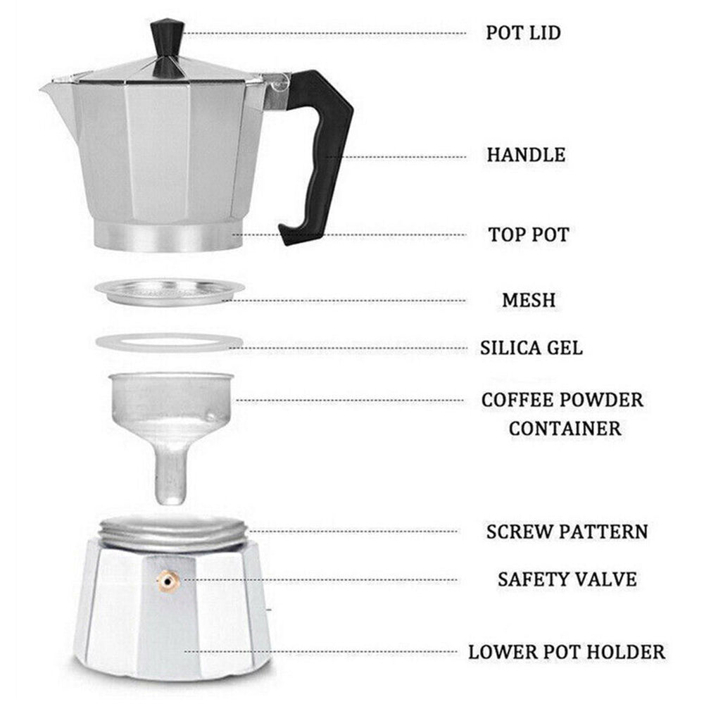Stovetop Espresso Coffee Maker 1 Cup Moka Percolator Latte Stainless Pot