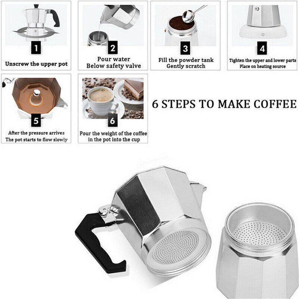 Stovetop Espresso Coffee Maker 6 Cups Moka Percolator Latte Stainless Pot