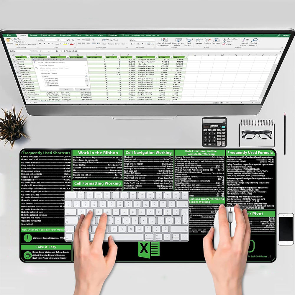 30x80cm Excel Shortcuts Keys Mouse Pad Keyboard Mat Desk Giant Sheet Pad