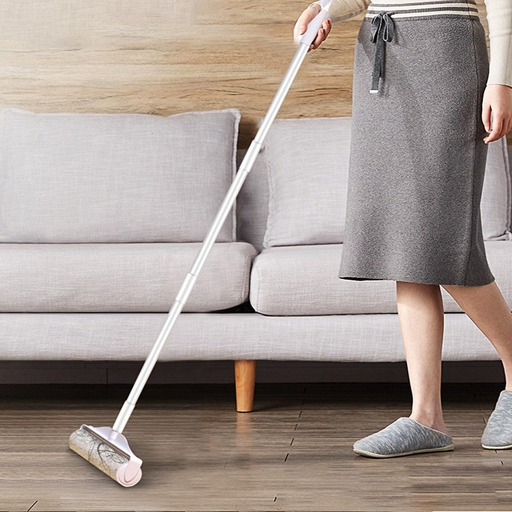 White 24cm Wide Lint Roller Hair Cleaning Sticky Roller with 3 Detachable Poles