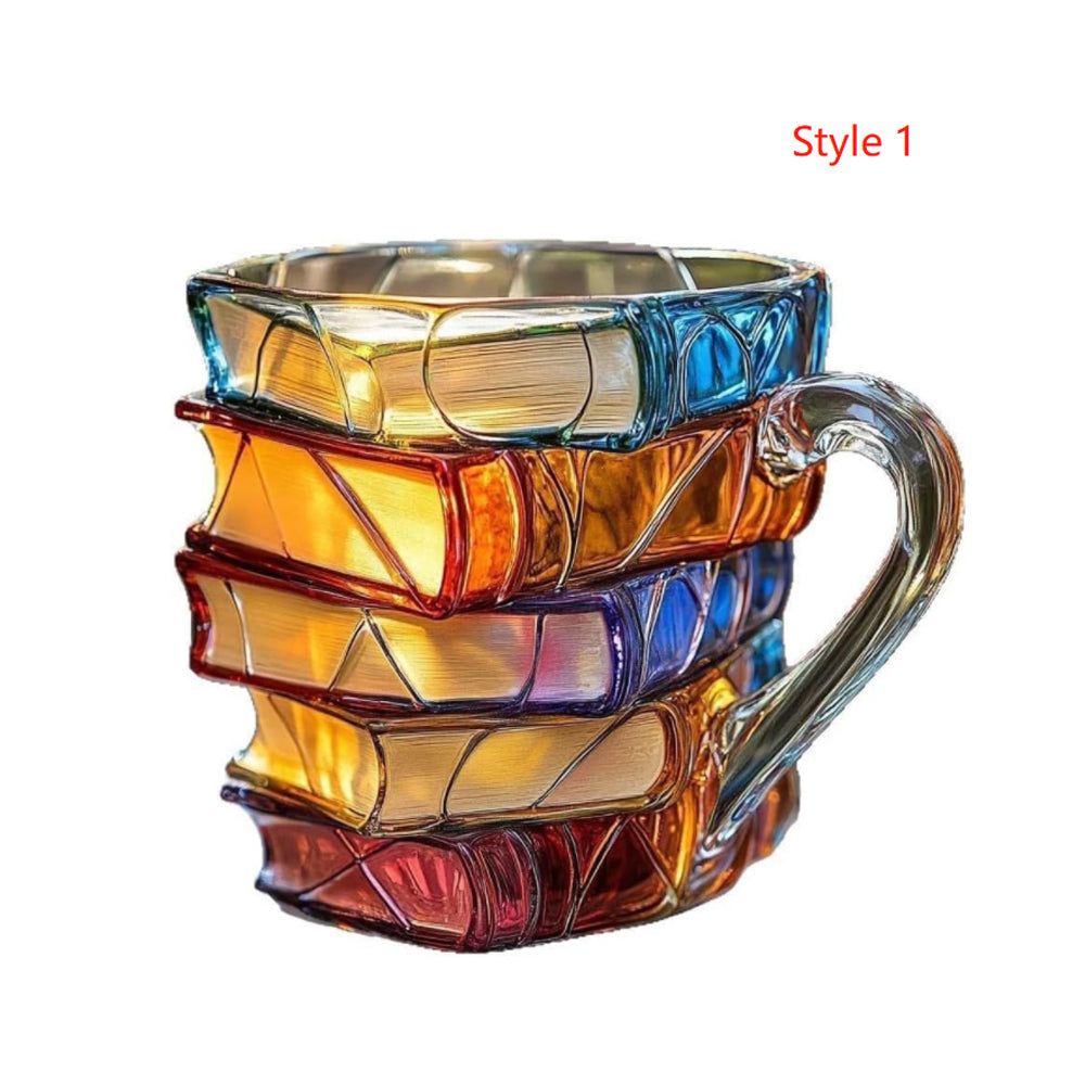 300ml Painted Book Mug Novelty Glass Coffee Cup for for Book Lover