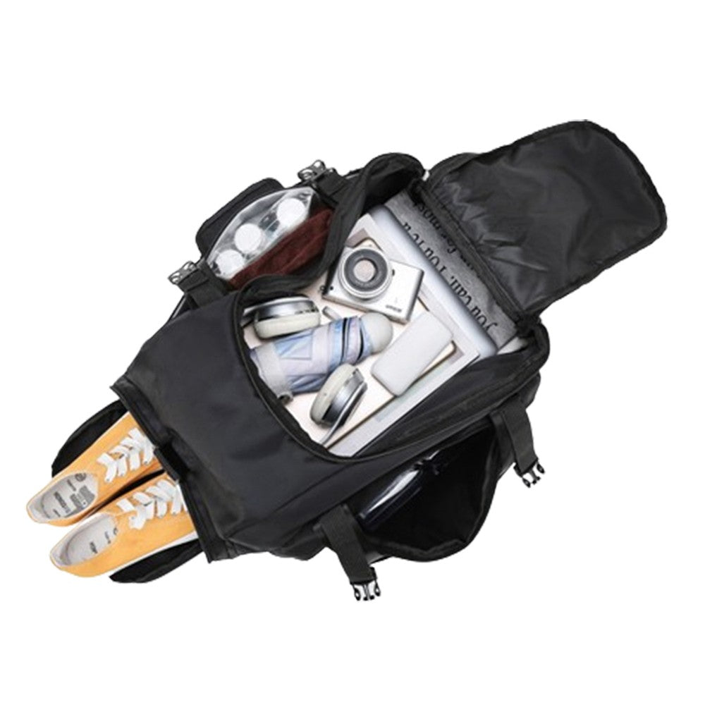Water Resistant Travel Duffel Bag Gym Bag with Shoe Compartment - Black