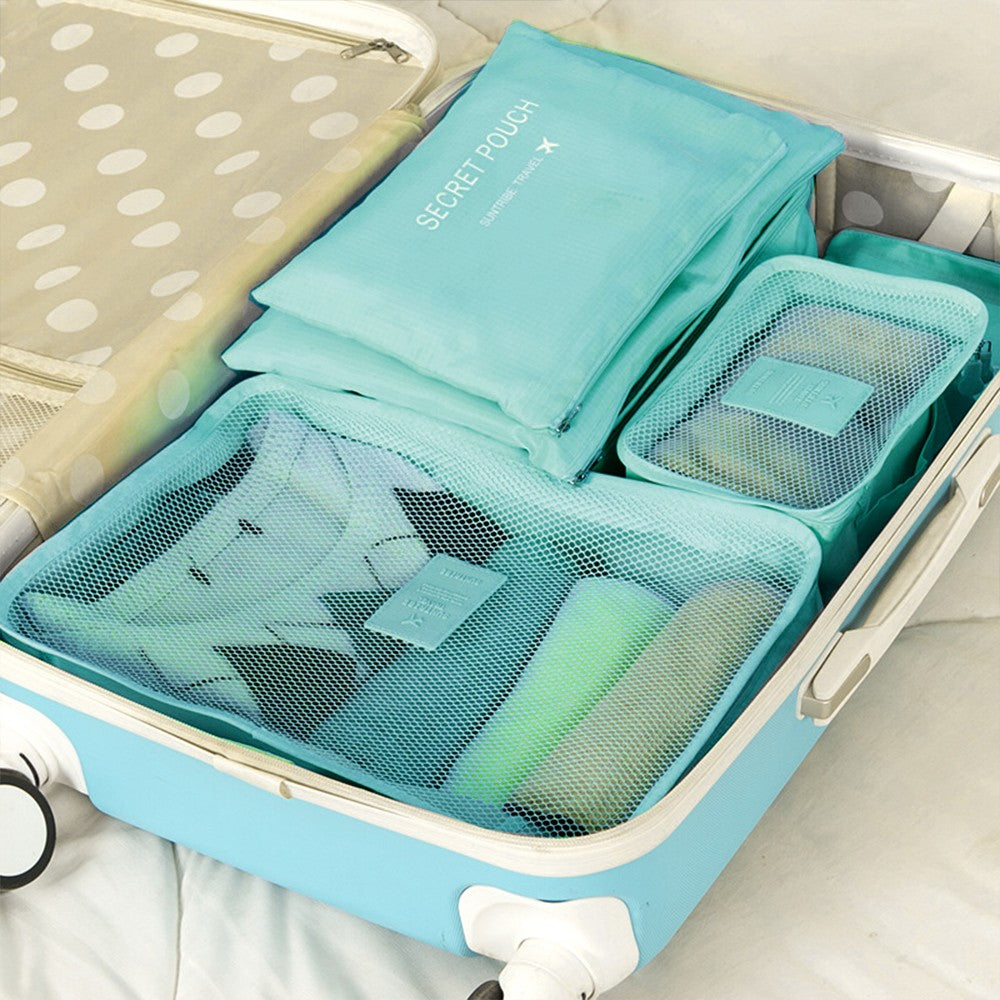 Set of 6Pcs Travel Storage Bags Clothes Pouch Luggage Organizer - Blue