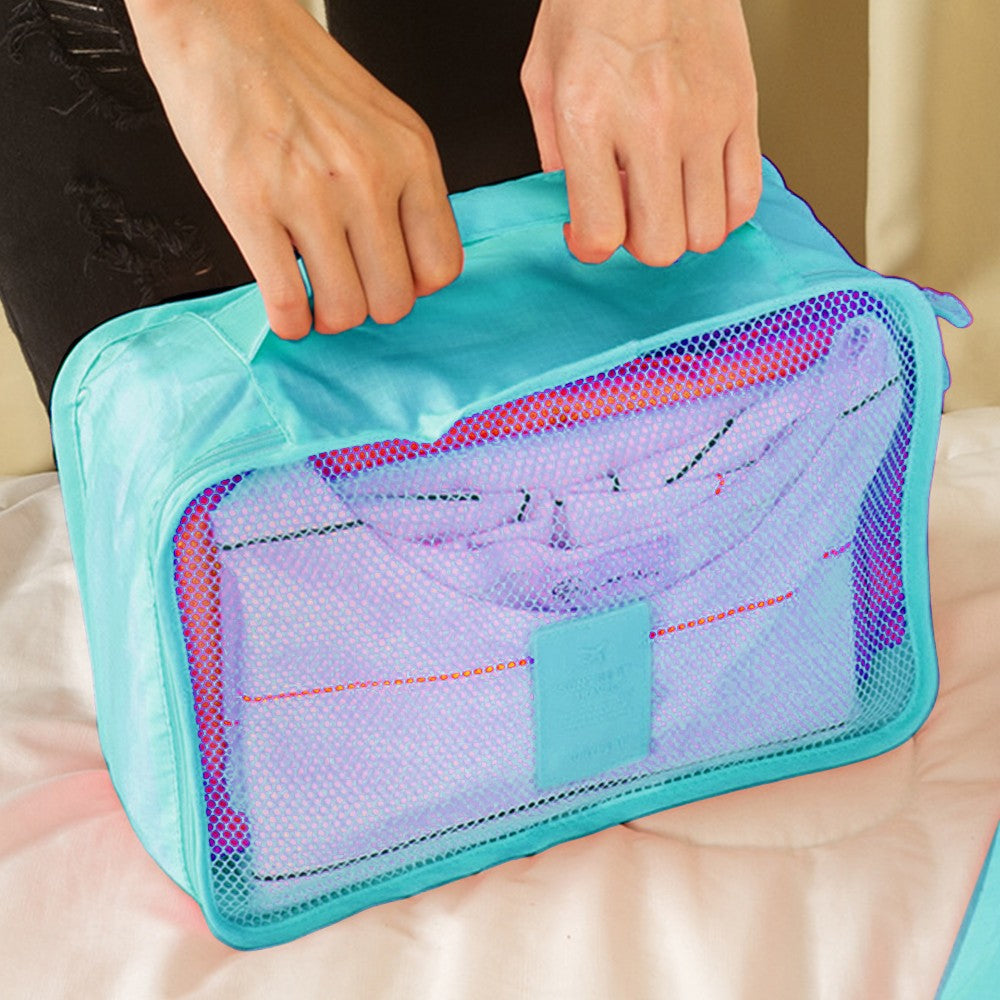 Set of 6Pcs Travel Storage Bags Clothes Pouch Luggage Organizer - Blue