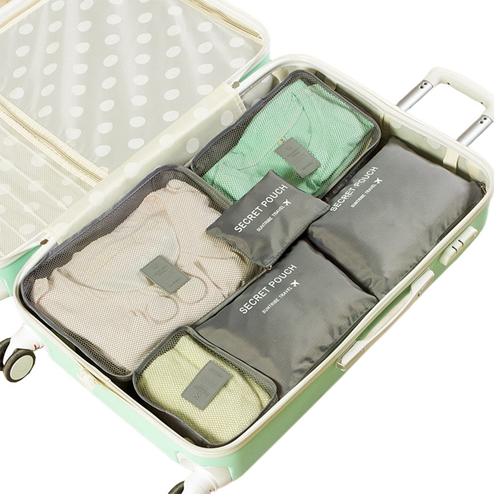 Set of 6Pcs Travel Storage Bags Clothes Pouch Luggage Organizer - Grey