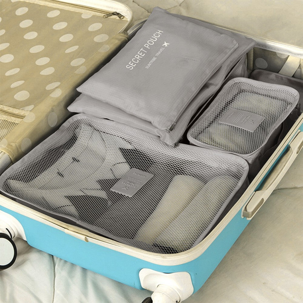 Set of 6Pcs Travel Storage Bags Clothes Pouch Luggage Organizer - Grey